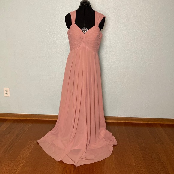 10 Azazie Chiffon Pink Pleated Long Maxi Dress Sundress Prom Formal sleeveless - Picture 1 of 9